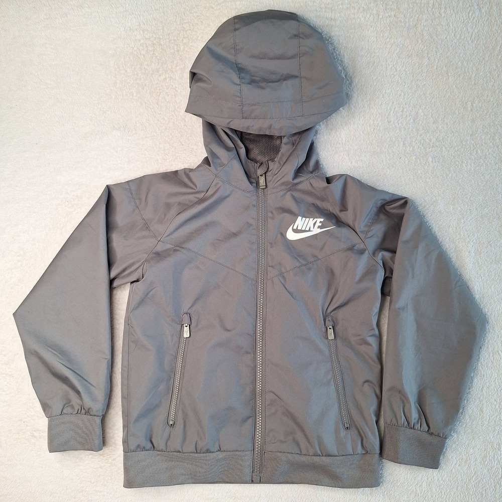 Nike Kids Gray Windrunner Full Zip Hooded‎ Windbreaker Jacket Size 7 6-7Y